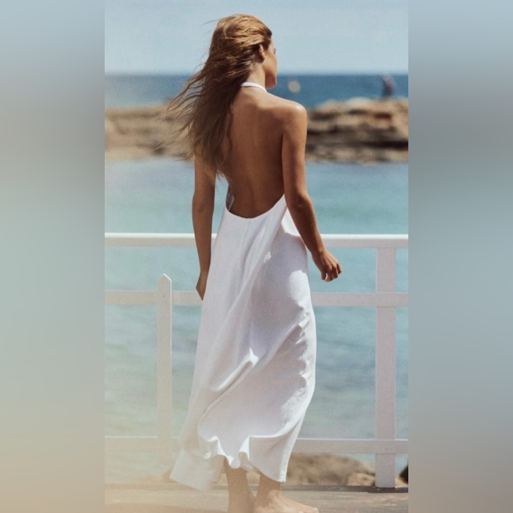 zara white denim halter